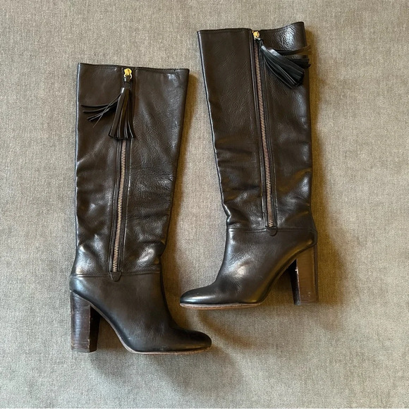 Coach Shoes - Coach Therese Leather Riding Boots Black Fringe 8.5